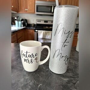 Future Mrs. Bride Tumbler and Coffee Mug Sparkly Set of 2 Gray White